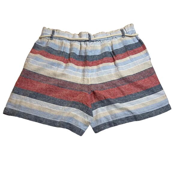 J. Jill Love Linen High Rise Stripe Shorts with Rope Belt Size Large Petite - Picture 3 of 9